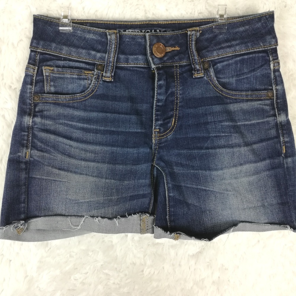American Eagle Shorts Womens Midi Raw Hem Super Super Stretch Denim Blue 0